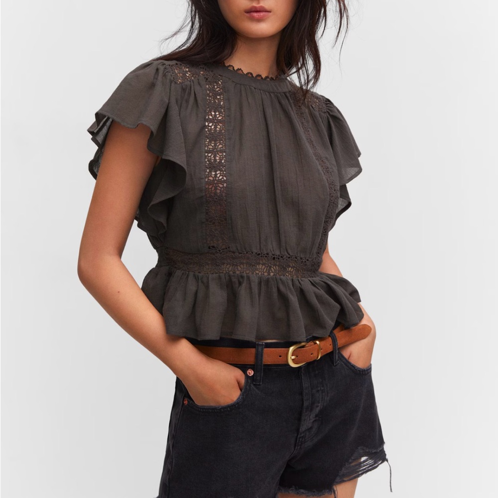 MANGO Ruffled lace top